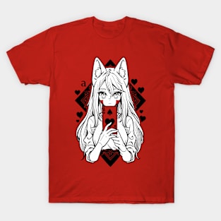 Cat Eared Girl Holding Ace of Heart Card T-Shirt